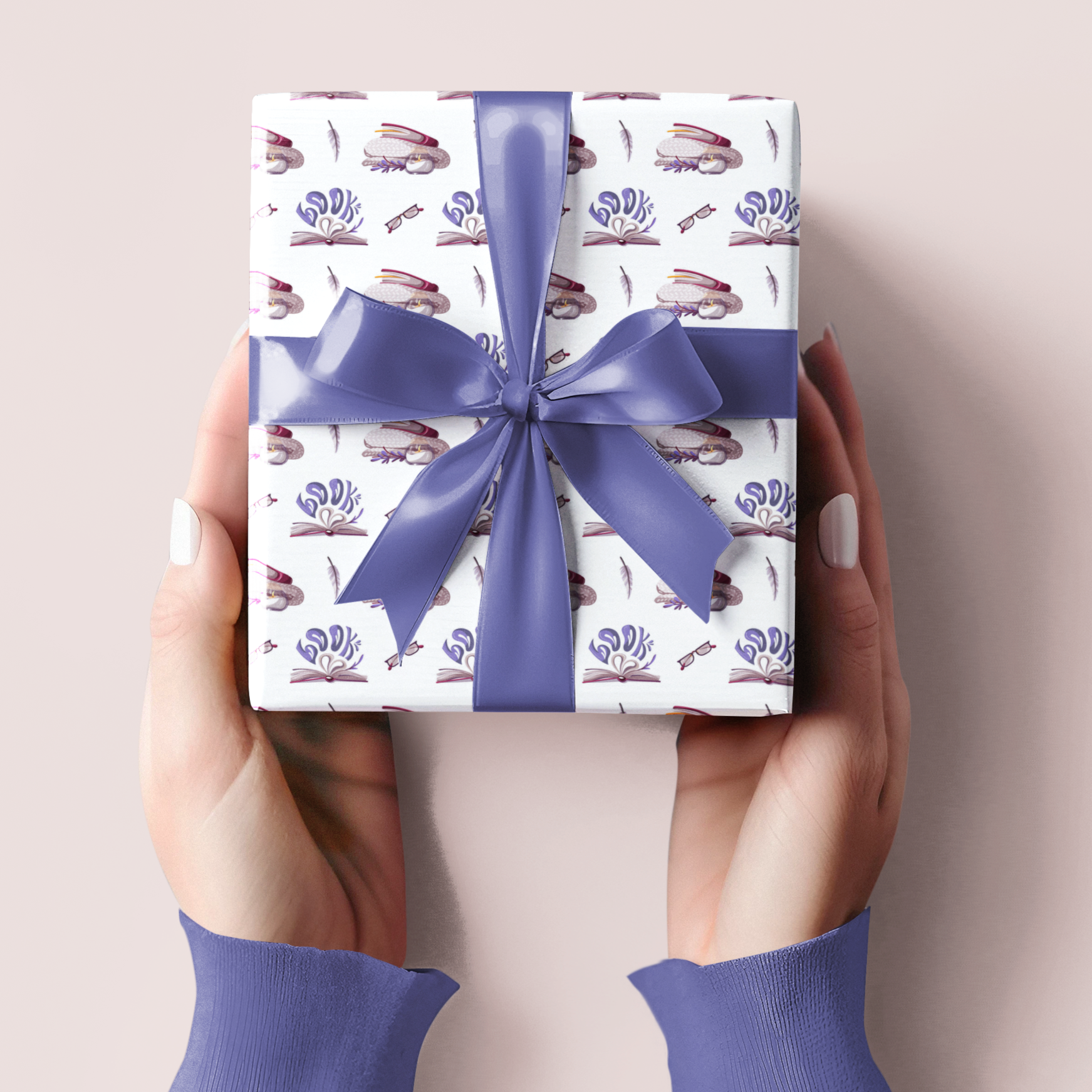 gift wrap paper with book design cosy blankets and candles
