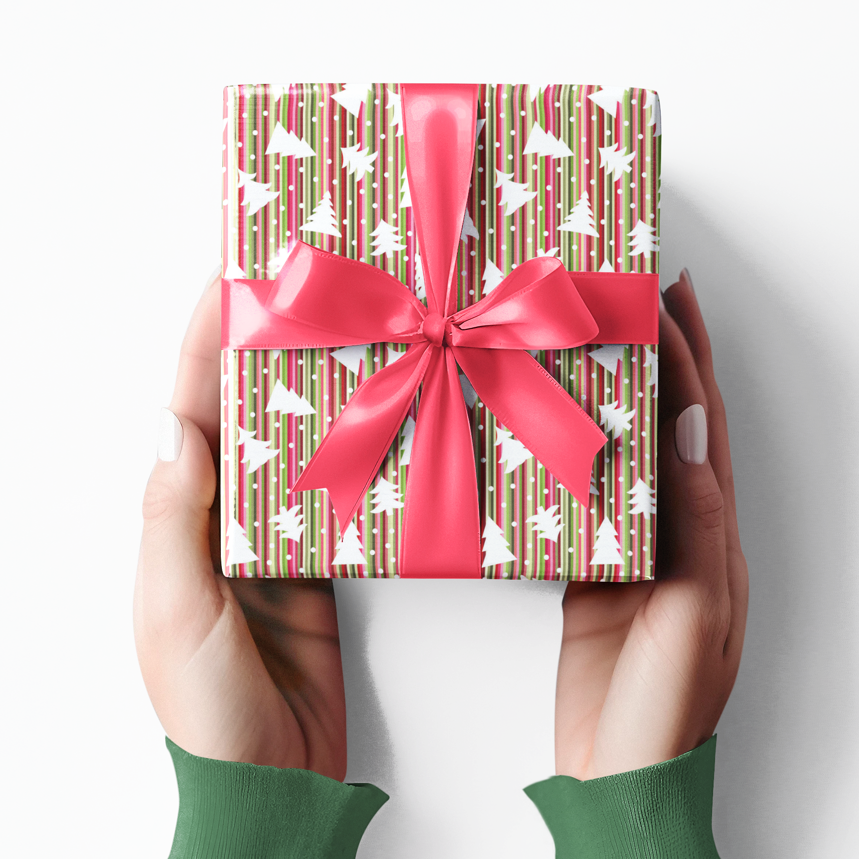 Festive Stripe Christmas Tree Gift Wrapping Paper