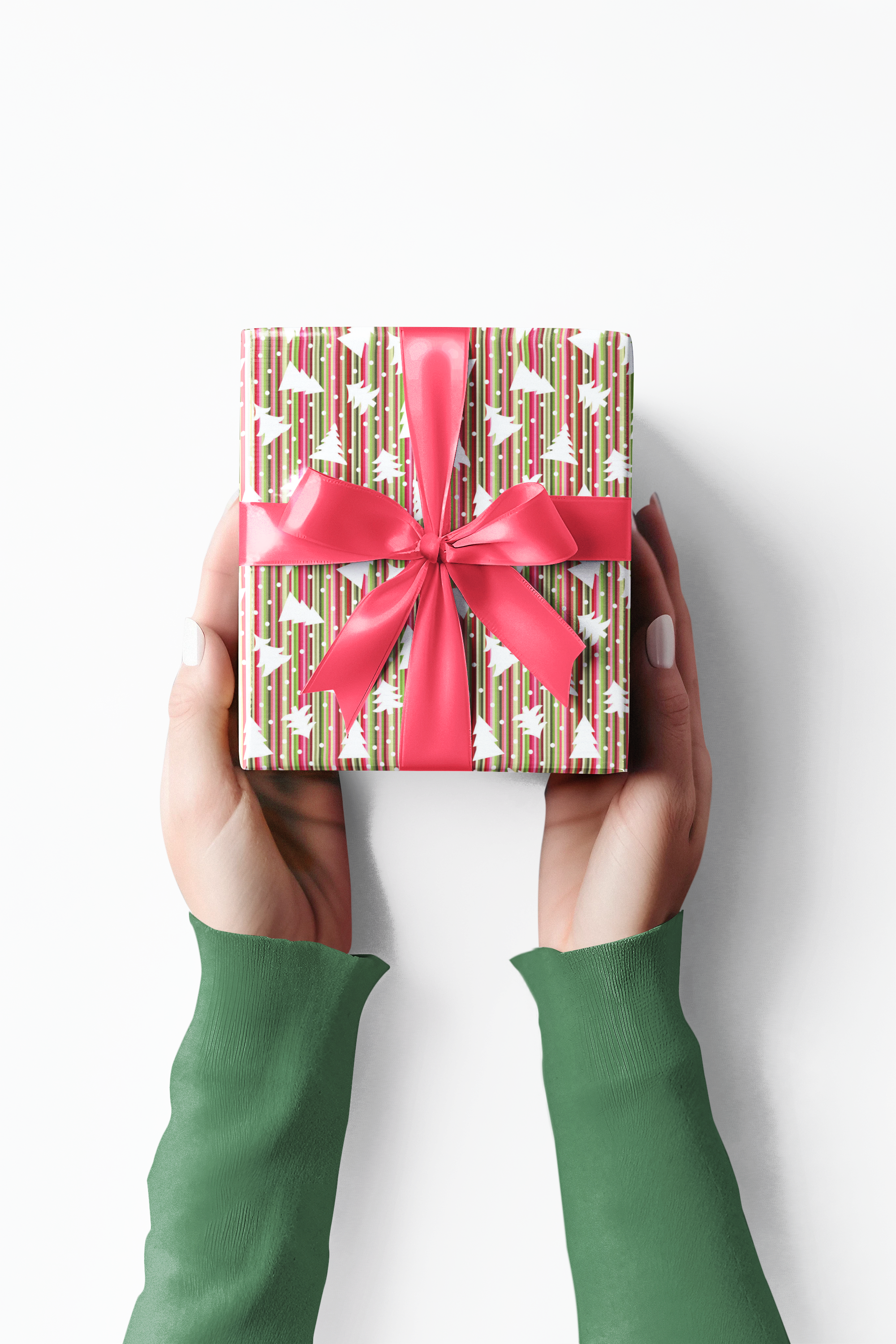 Festive Stripe Christmas Tree Gift Wrapping Paper