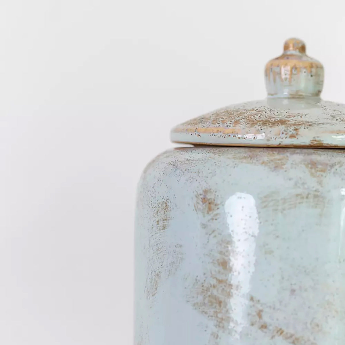 Rustic Pale Turquoise Glazed Storage Jar