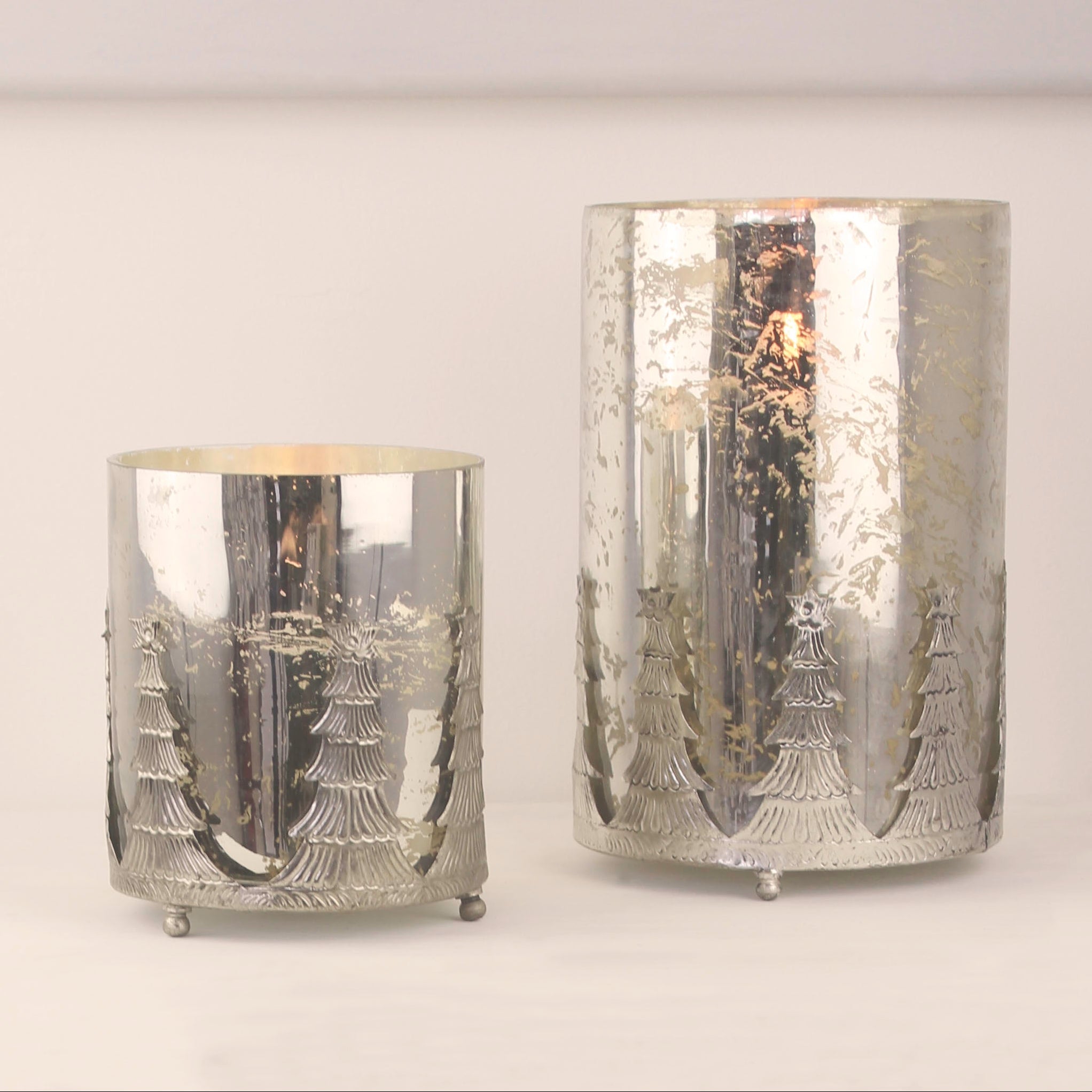 Glass Fir Tree Pillar Candle Holders - Mac and Lilly