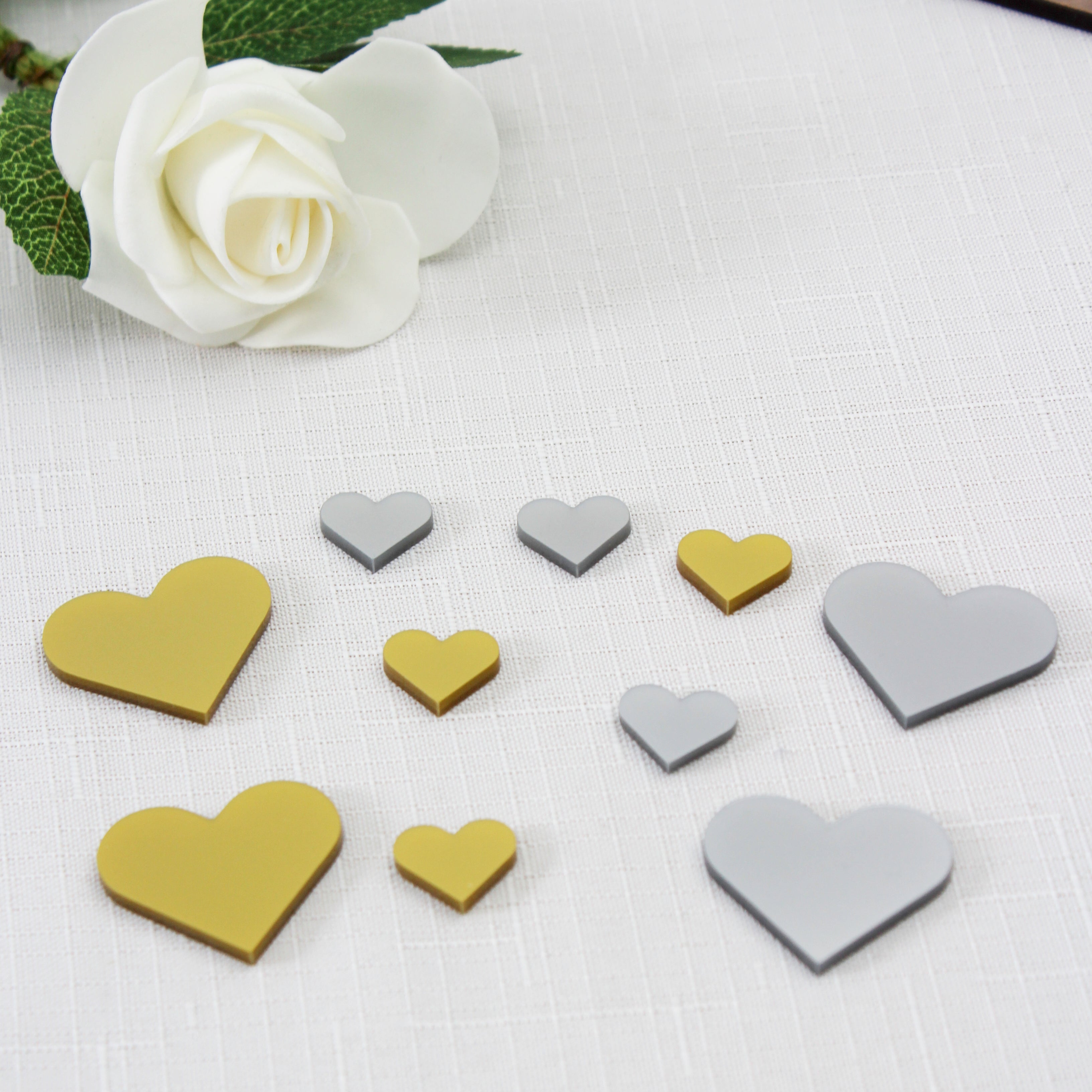 Scatter Hearts – Oak, Walnut, Beech, Cherry Gold or Silver Wedding Table Decor