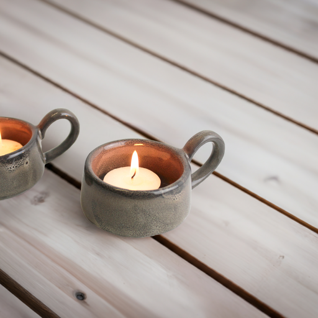 Ceramic Glazed Tea Light Holder with a Handle