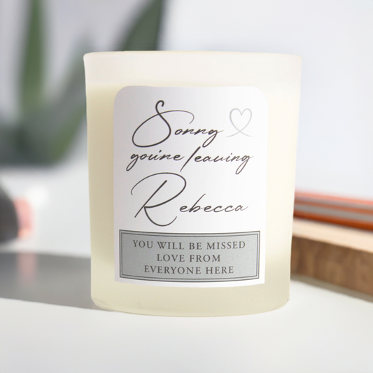 Sorry You're Leaving, Personalised Candle - 45 hours Burn Time