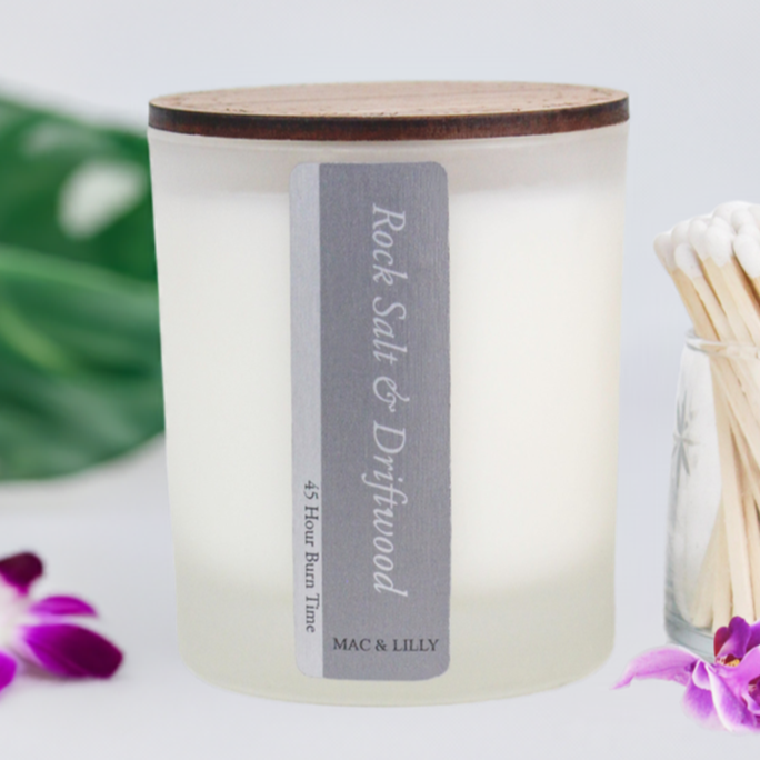 Rock Salt & Driftwood  Soy Wax Scented Candle - 45 Hours Burn Time