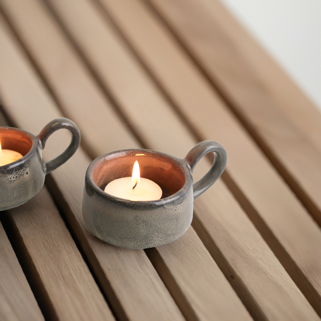 Ceramic Glazed Tea Light Holder with a Handle