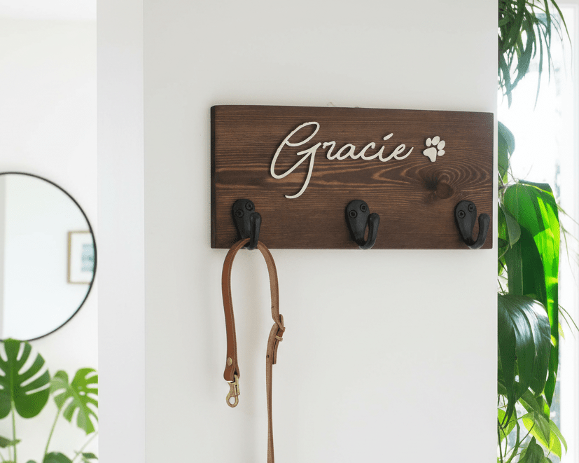 Personalised Dog Name Lead Holder - Script Font - Mac and Lilly