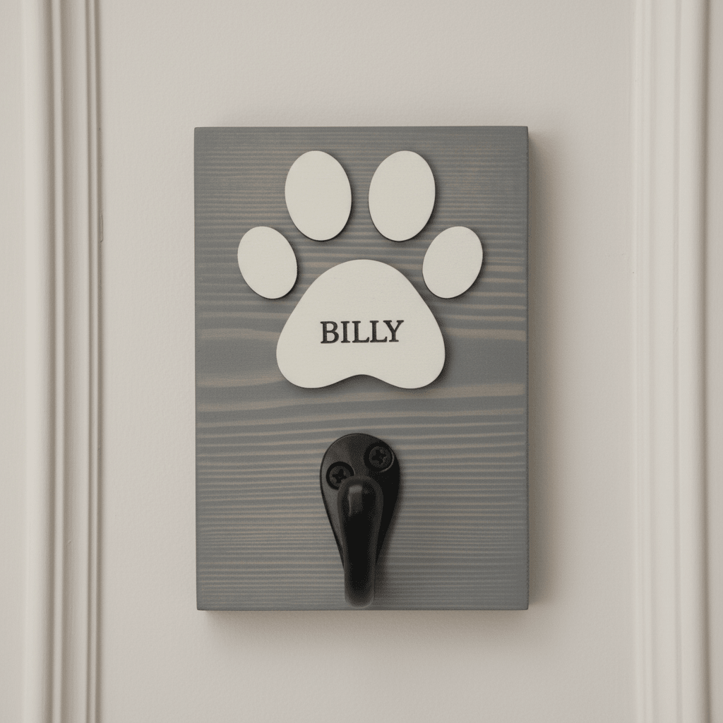 Personalised Wall Mounted Dog Lead Hook | Raised Paw Design - Mac and Lilly