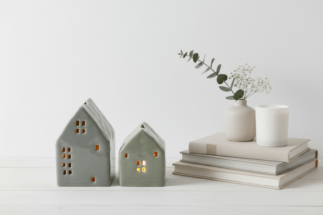 Glazed Ceramic Candle House in Sage Green or Teal - Mac and Lilly