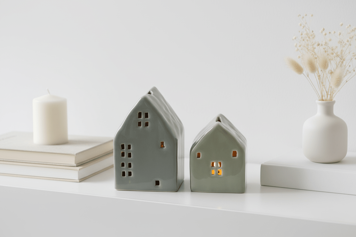 Glazed Ceramic Candle House in Sage Green or Teal - Mac and Lilly