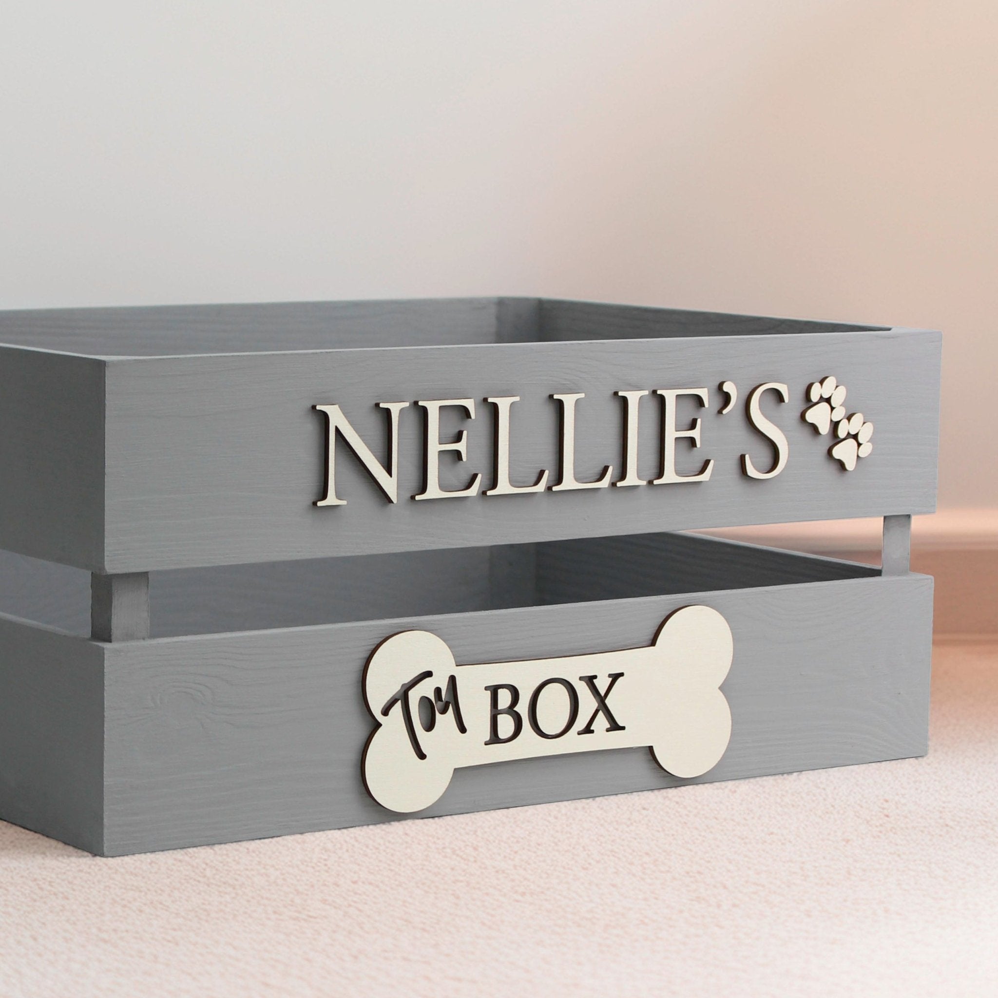 Personalised Wooden Pet Toy Box - Mac and Lilly
