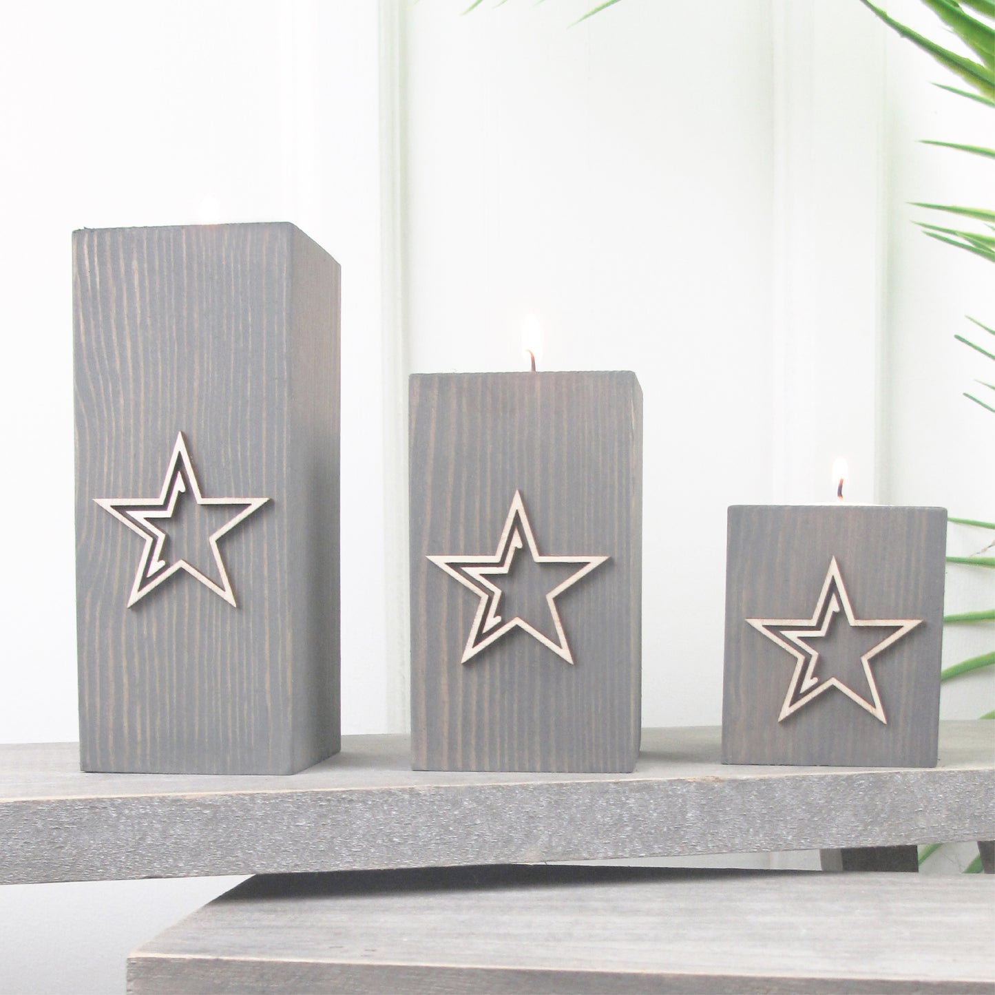 Wooden Tea light Holders - Raised Star Design