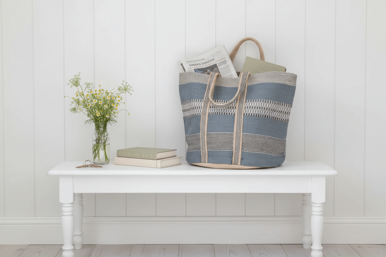 Woven Jute Storage Bag – Blue - Mac and Lilly