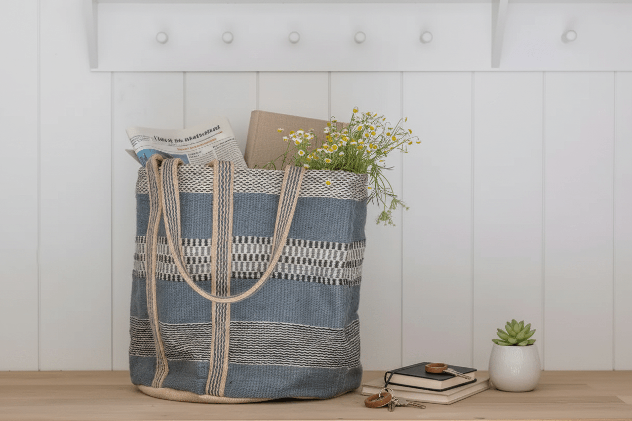Woven Jute Storage Bag – Blue - Mac and Lilly