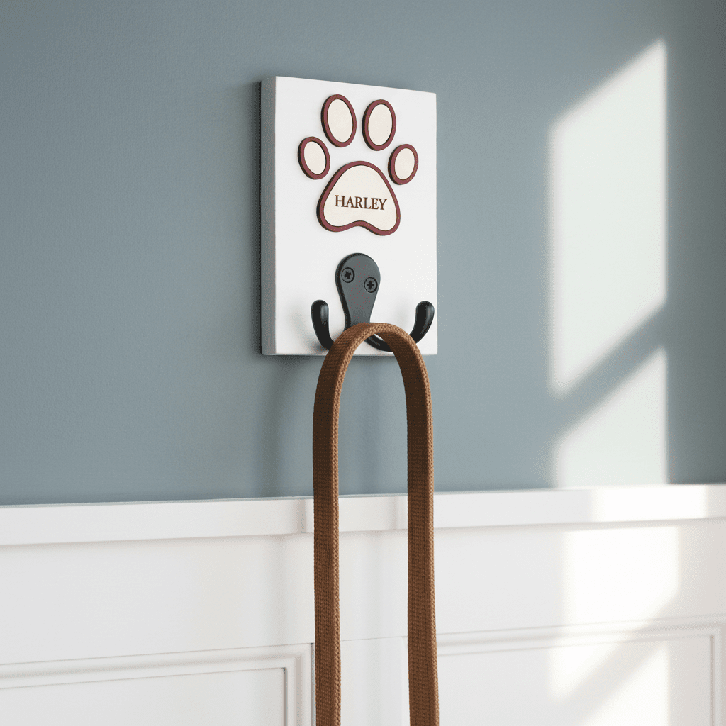 Personalised Dog Lead Hook with Coloured Surround - Mac and Lilly