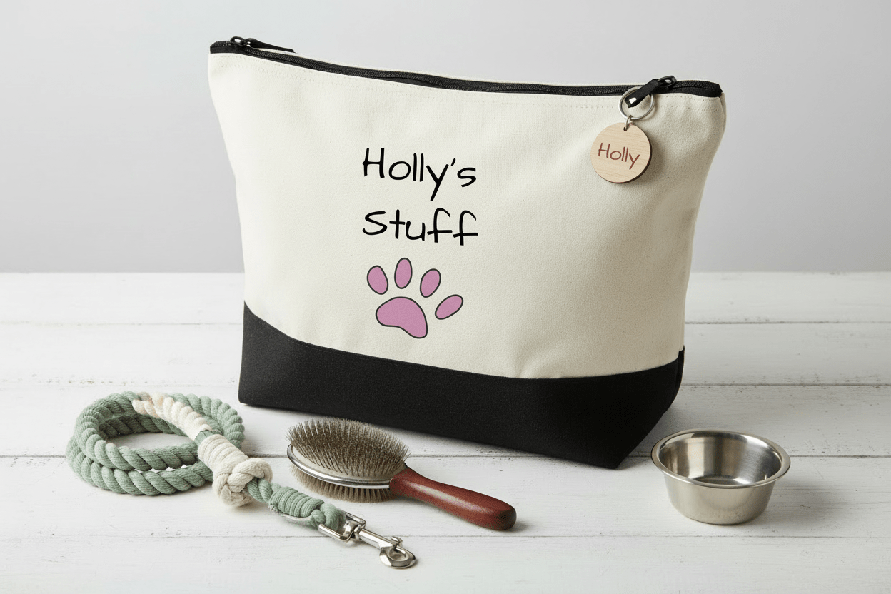 Personalised Dog “Stuff” Pouch with Engraved Tag - Mac and Lilly