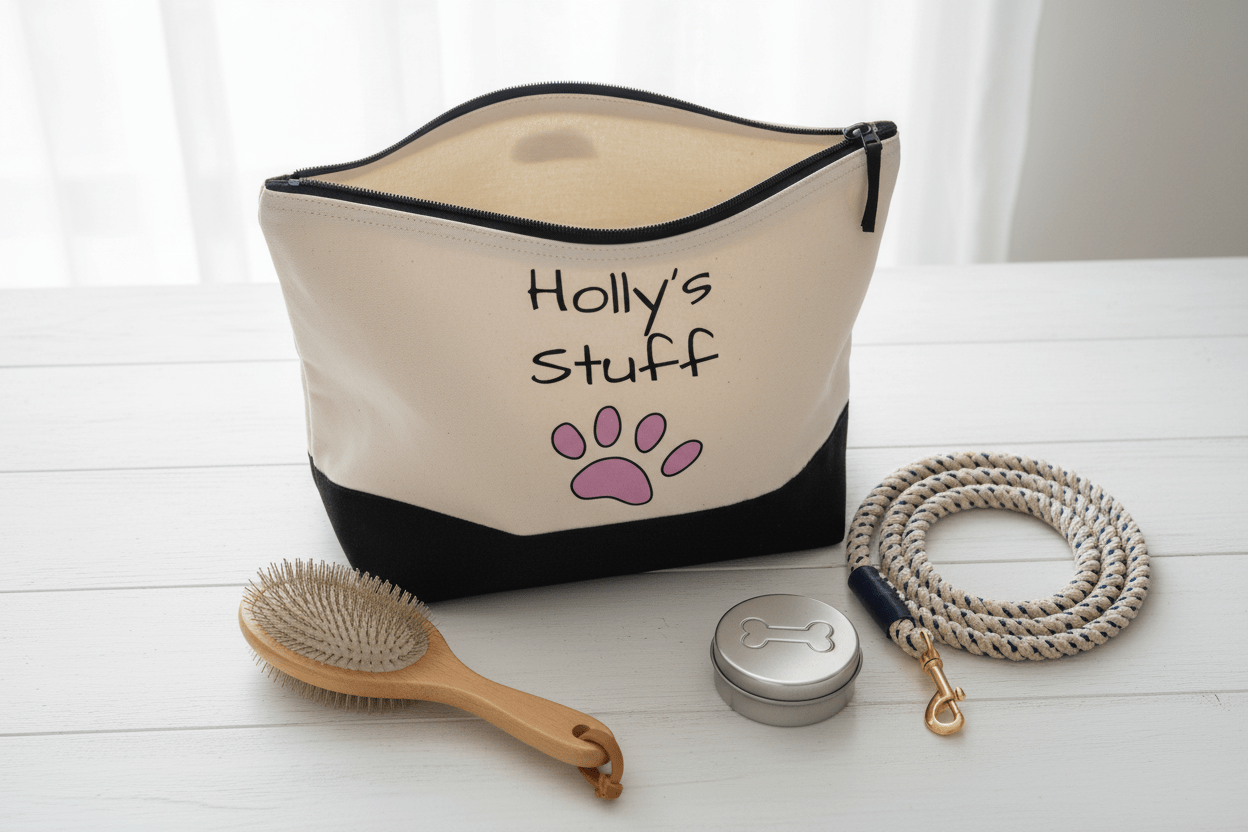 Personalised Dog “Stuff” Pouch with Engraved Tag - Mac and Lilly