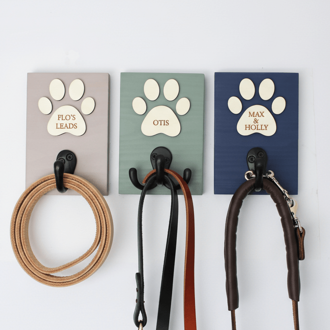 Personalised Dog Lead Hook - 1 to 5 Paws , Custom Colours - Mac and Lilly
