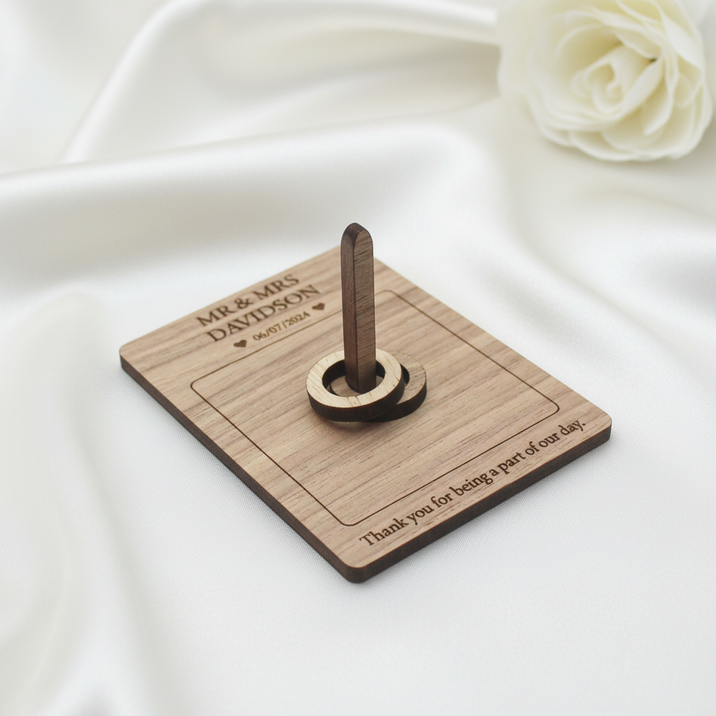 Hoopla game on ivory silk with flower in background