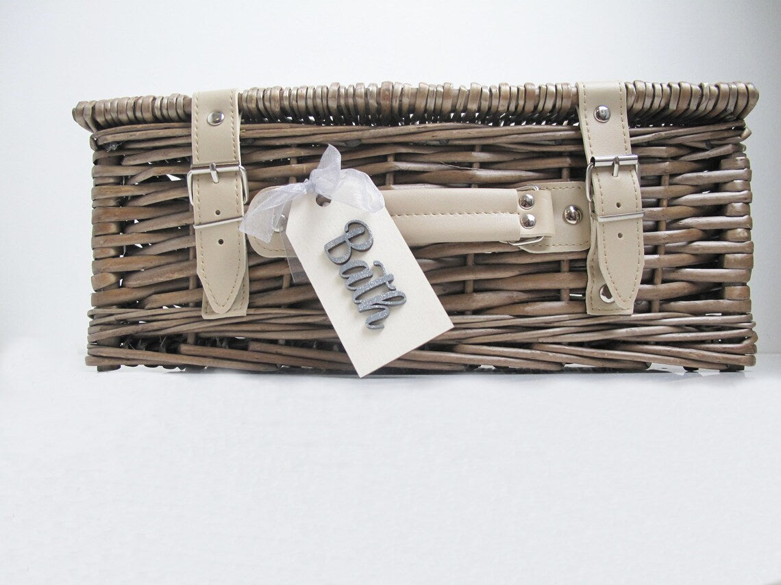 Antique Wash Hamper with Adorable Wooden Tag - Gift Box