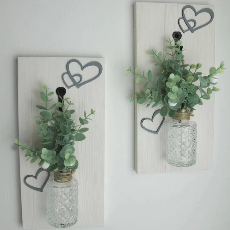 White Wall  Hanging - Dove Grey Love Heart - 14.5 x 30cm