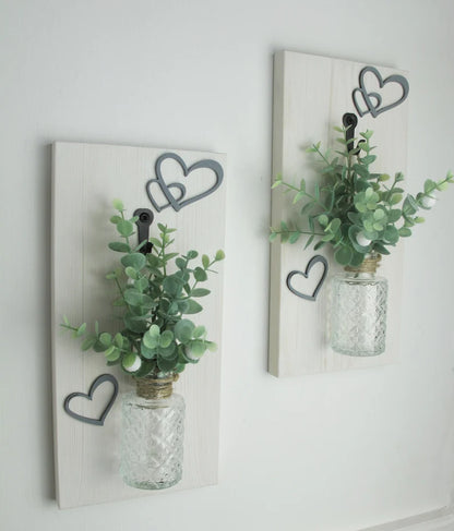 White Wall  Hanging - Dove Grey Love Heart - 14.5 x 30cm