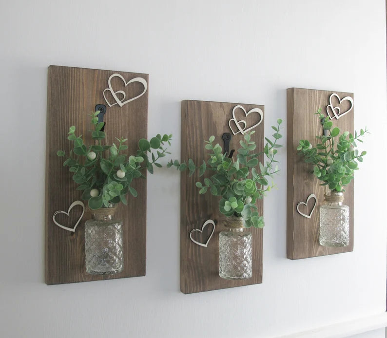 Vintage Style Wall Decor with Raised Love Heart Design- Vase Included