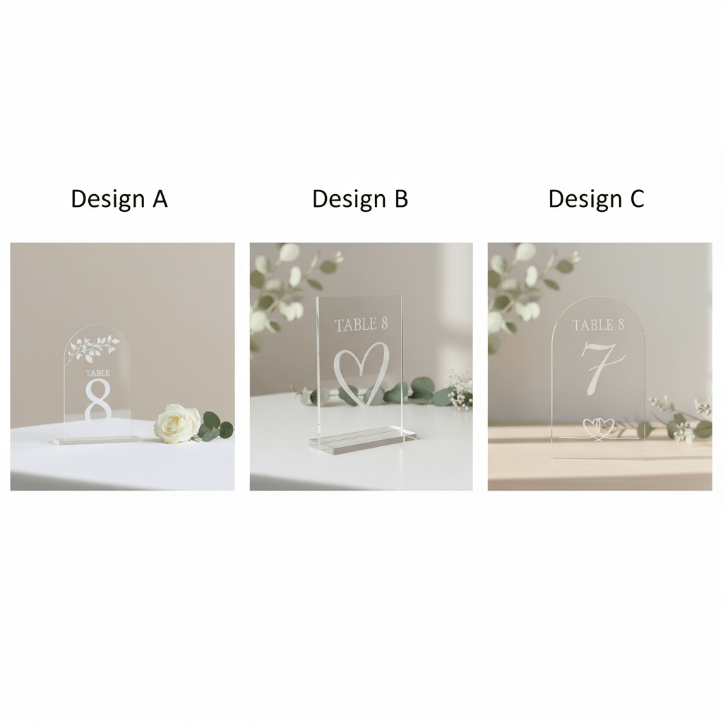 Engraved Acrylic Wedding Table Numbers - 3 Designs - Mac and Lilly