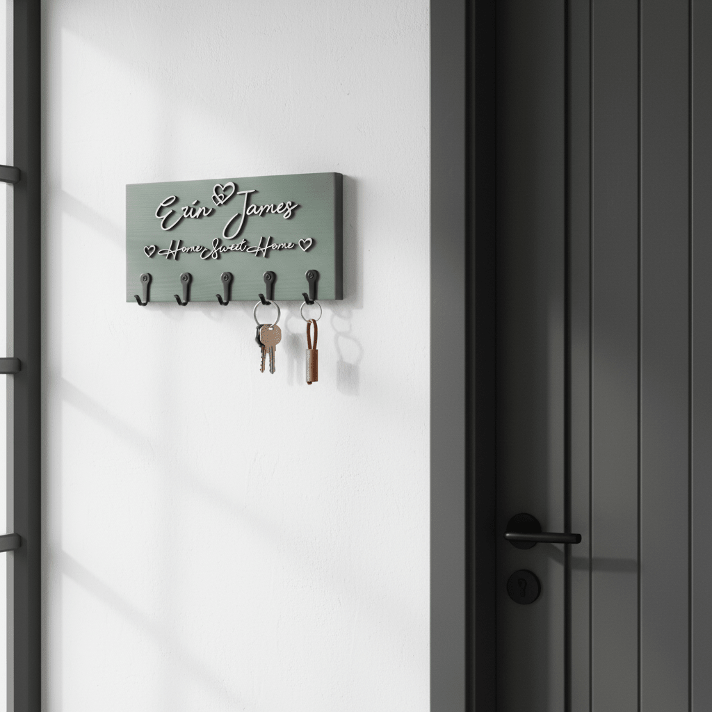 Personalised Wall - Mounted Key Holder| Natural Raised Plywood Lettering - Mac and Lilly