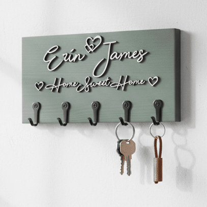 Personalised Wall - Mounted Key Holder| Natural Raised Plywood Lettering - Mac and Lilly
