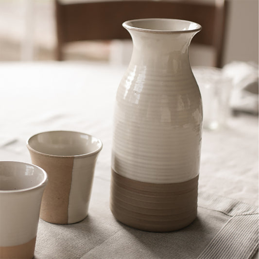 Stoneware Carafe  in Milk White and Natural Pot