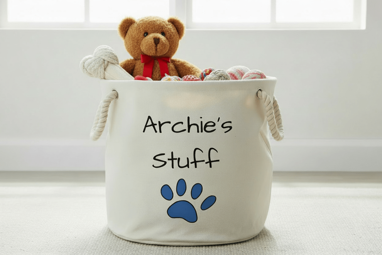 Personalised Dog Toy Storage Basket | Canvas Toy Trug - Mac and Lilly