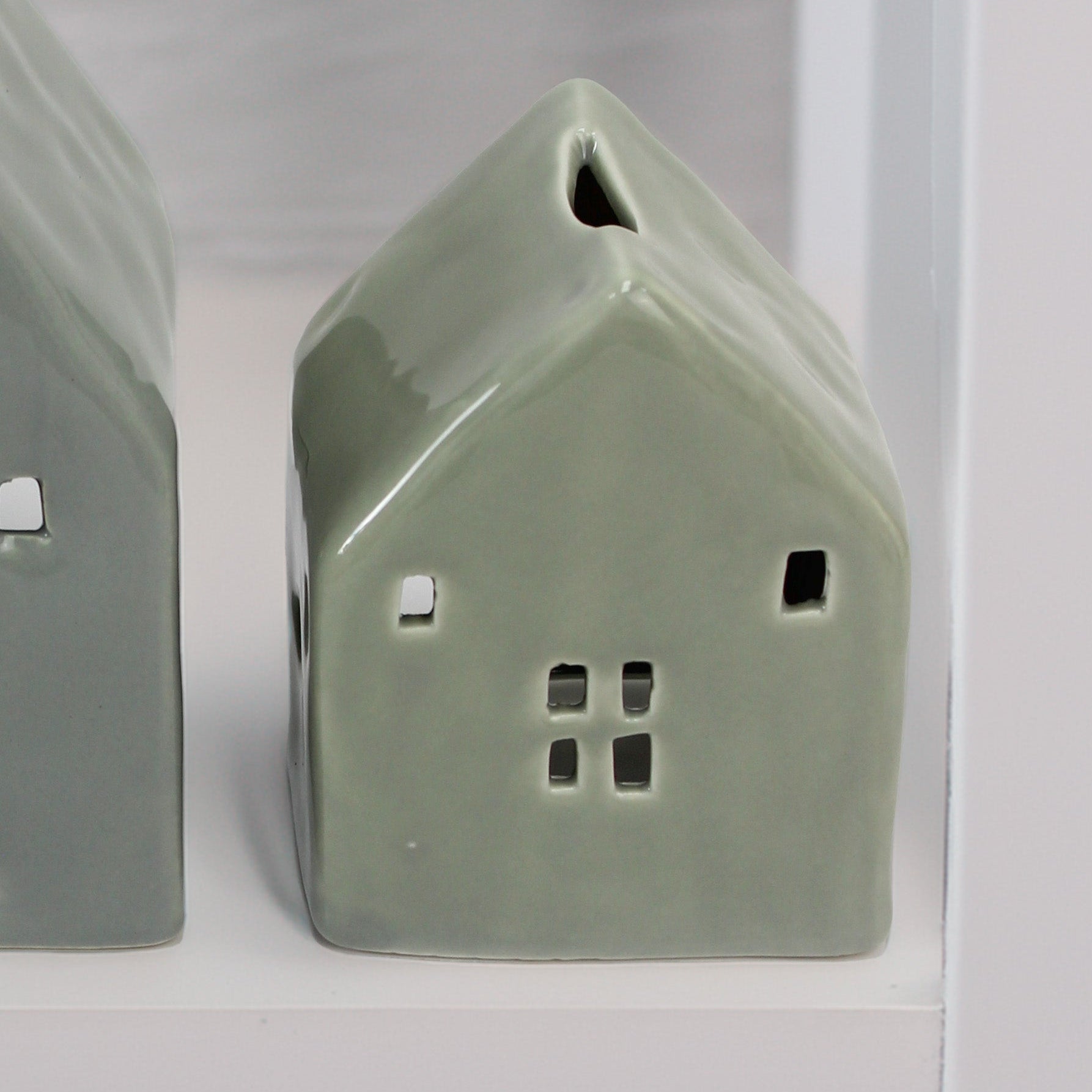 Glazed Ceramic Candle House in Sage Green or Teal - Mac and Lilly