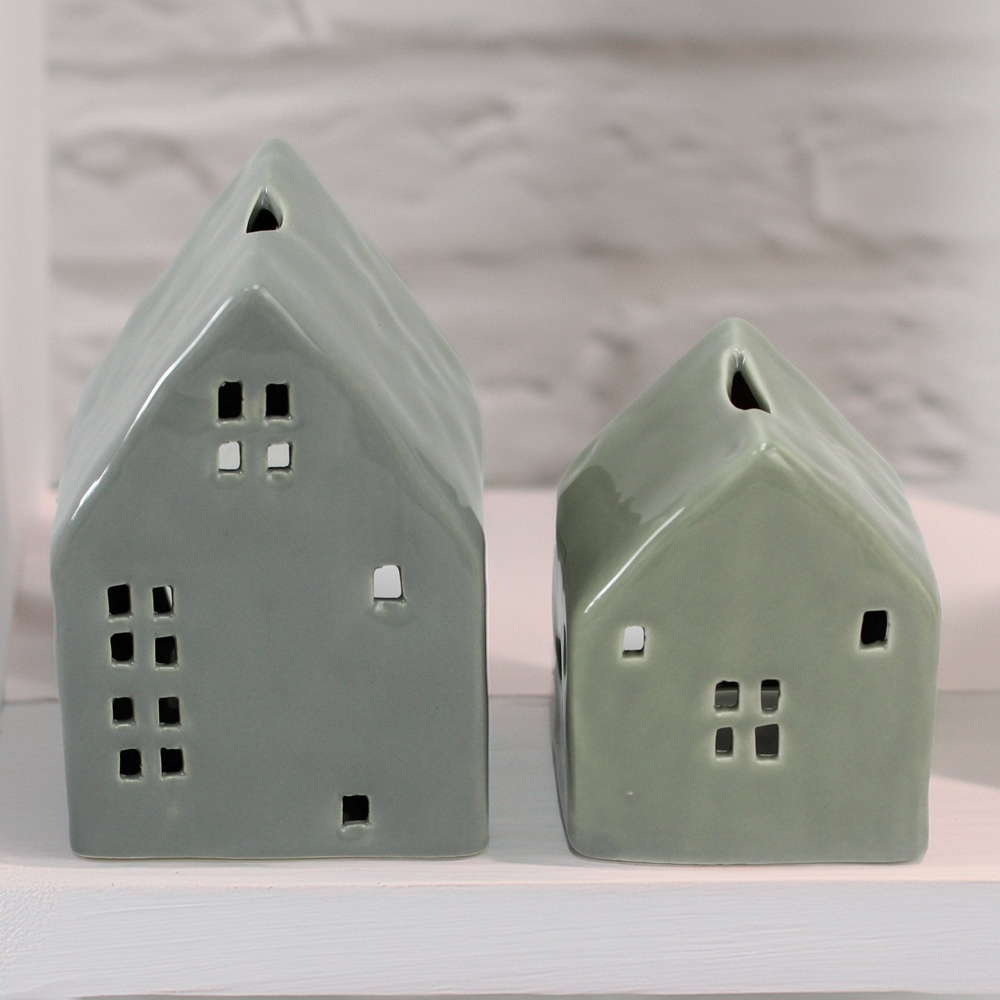Glazed Ceramic Candle House in Sage Green or Teal - Mac and Lilly
