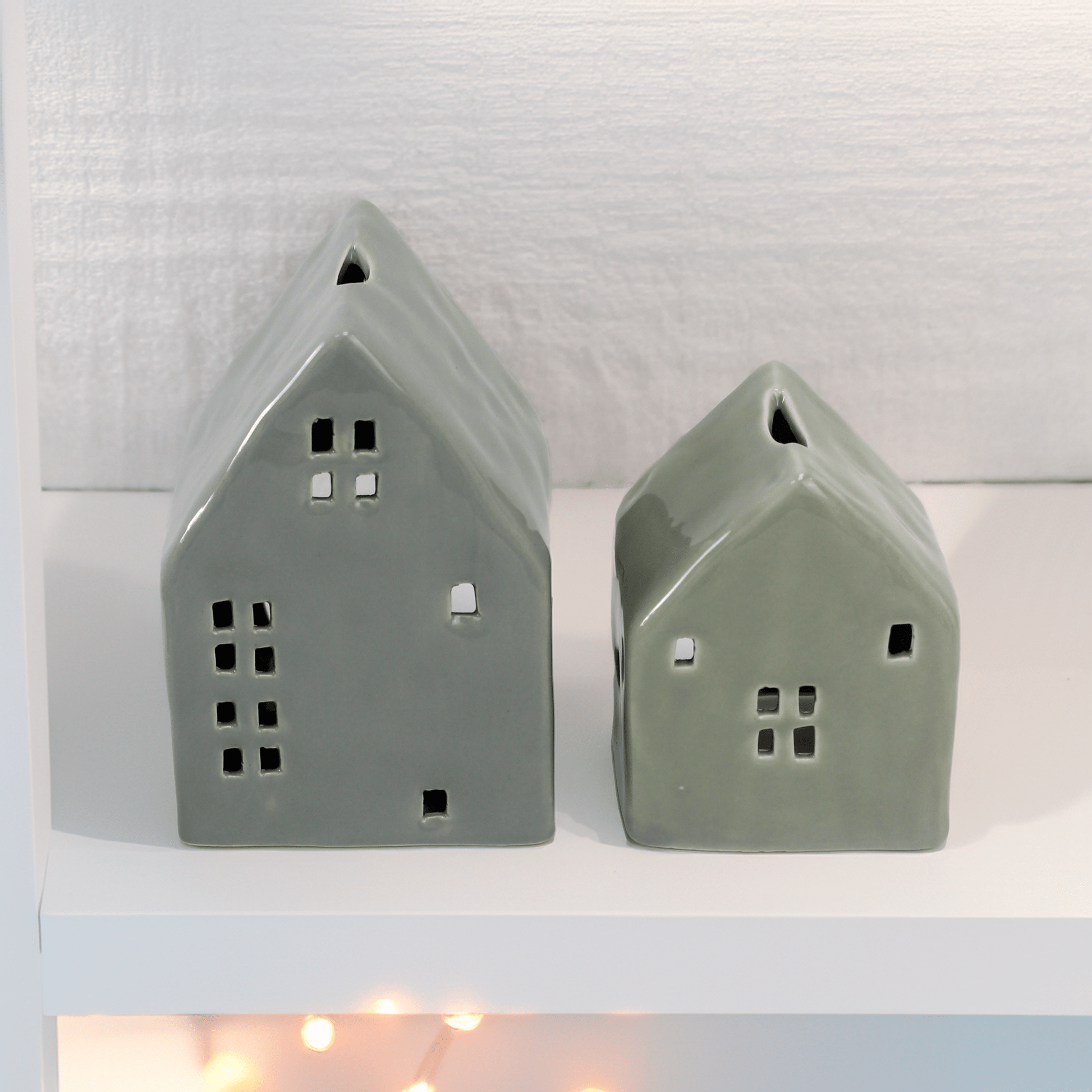 Glazed Ceramic Candle House in Sage Green or Teal - Mac and Lilly