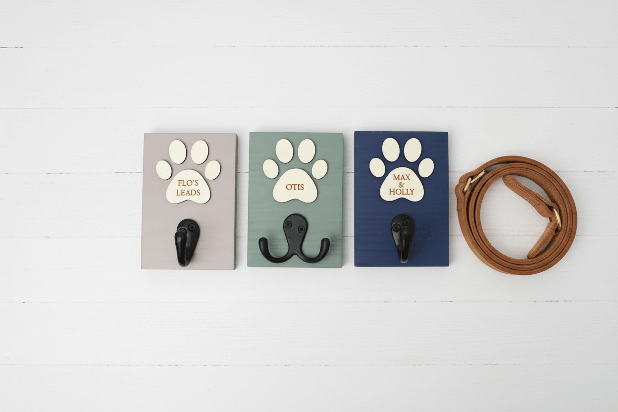 Personalised Dog Lead Hook - 1 to 5 Paws , Custom Colours - Mac and Lilly