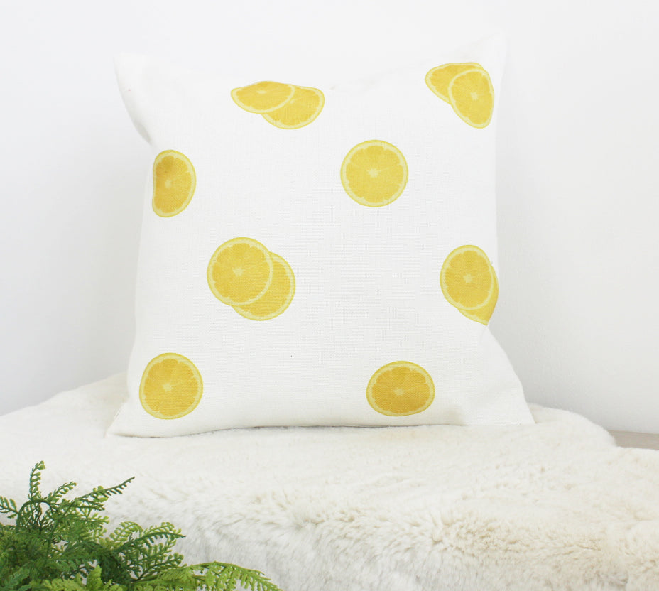 Citrusy Lemon Slices Cream Linen Cushion