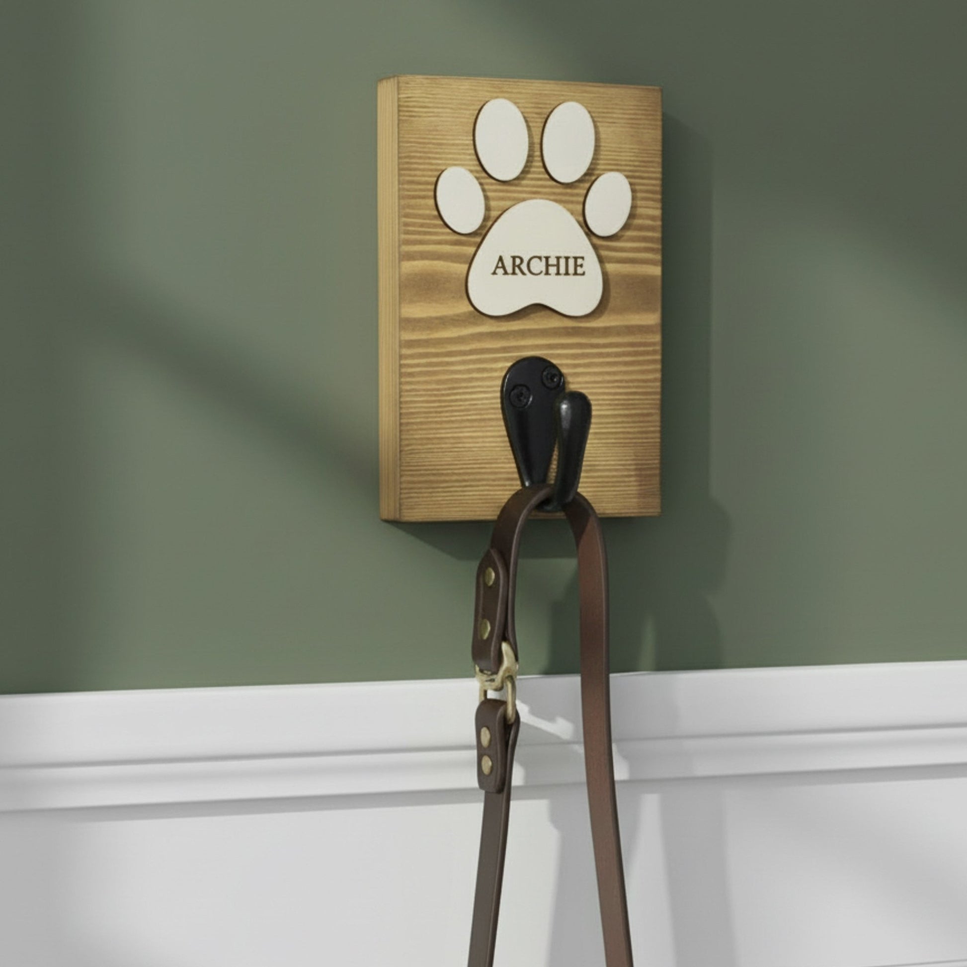 Personalised Wall Mounted Dog Lead Hook | Raised Paw Design - Mac and Lilly