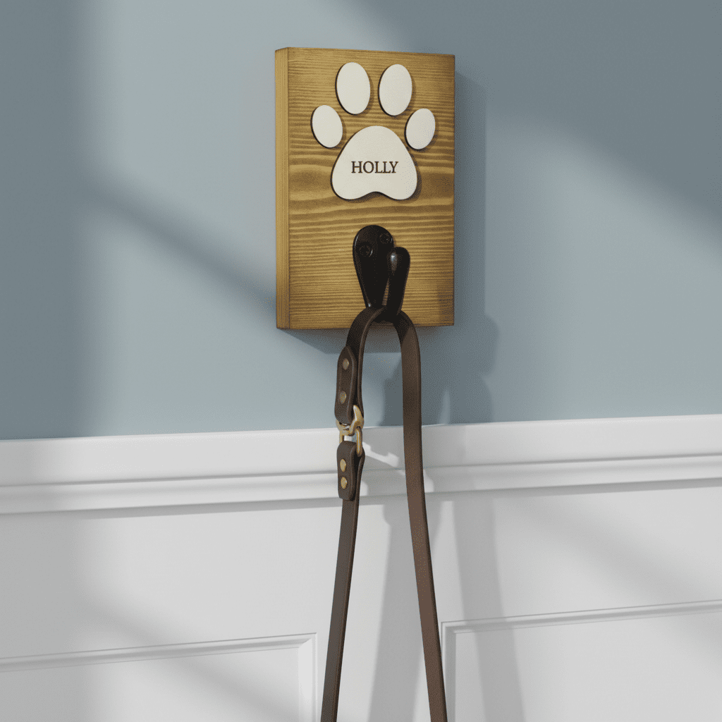 Personalised Single Dog Lead Hook Sign with Engraved Paw - Mac and Lilly