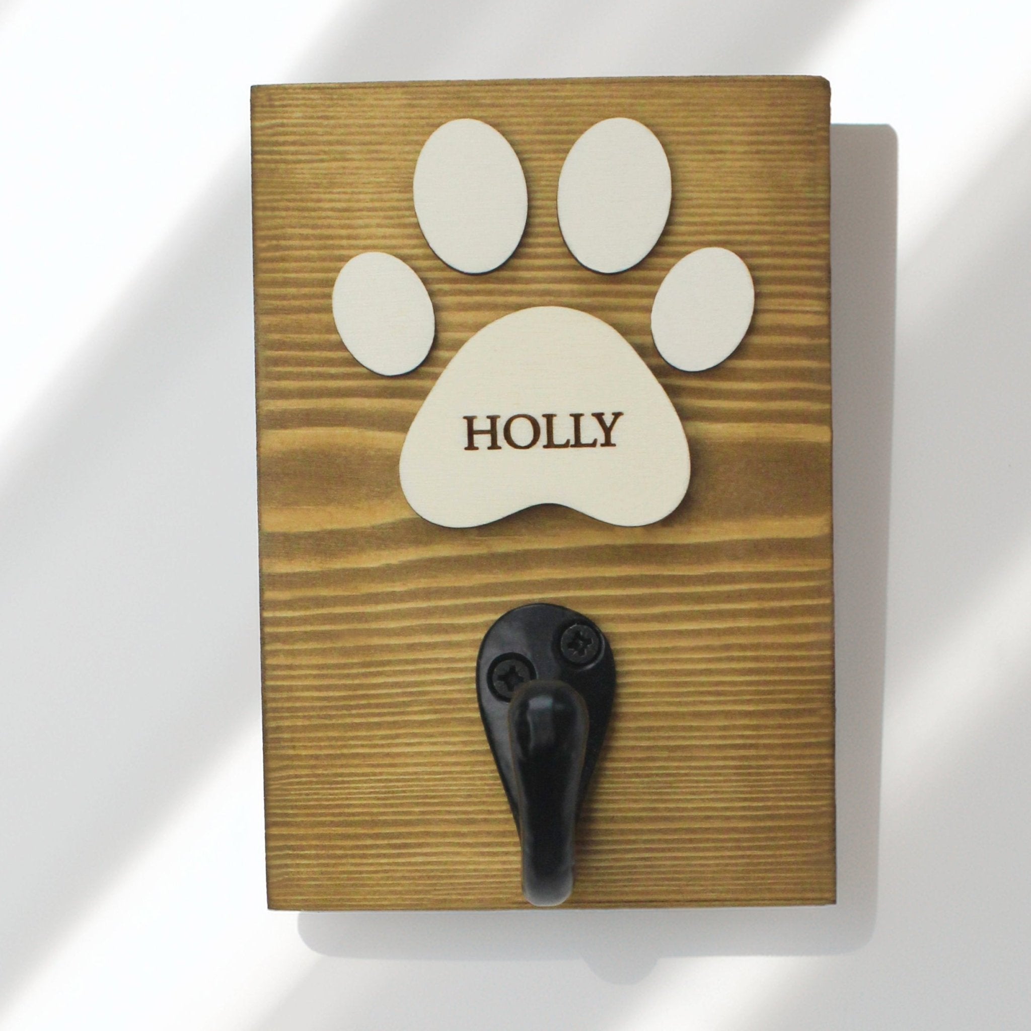 Personalised Single Dog Lead Hook Sign with Engraved Paw - Mac and Lilly