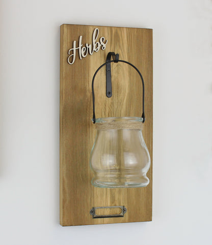 Wall Hanging Herb Garden with Glass or Tin Pot