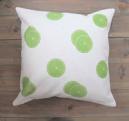Zesty Lime Slices Cream Linen Cushion