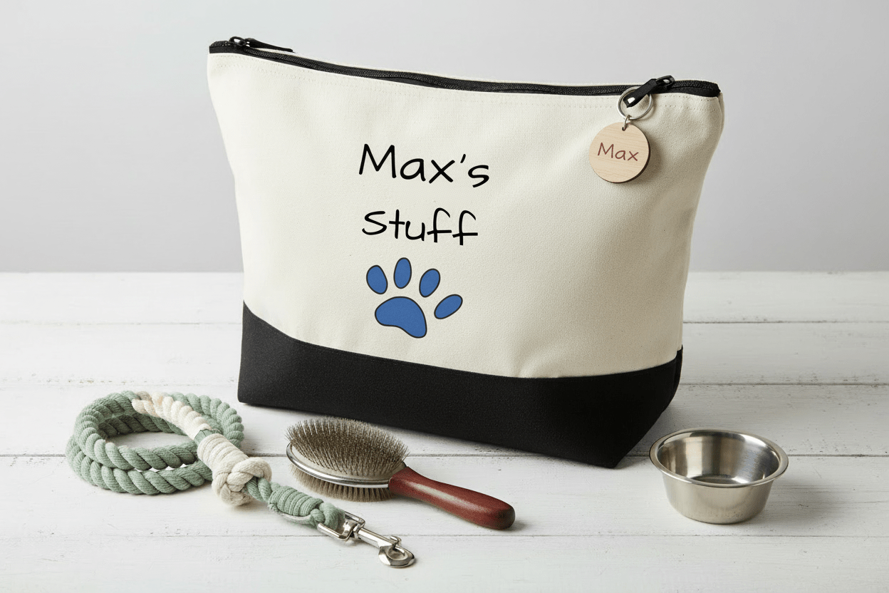 Personalised Dog “Stuff” Pouch with Engraved Tag - Mac and Lilly