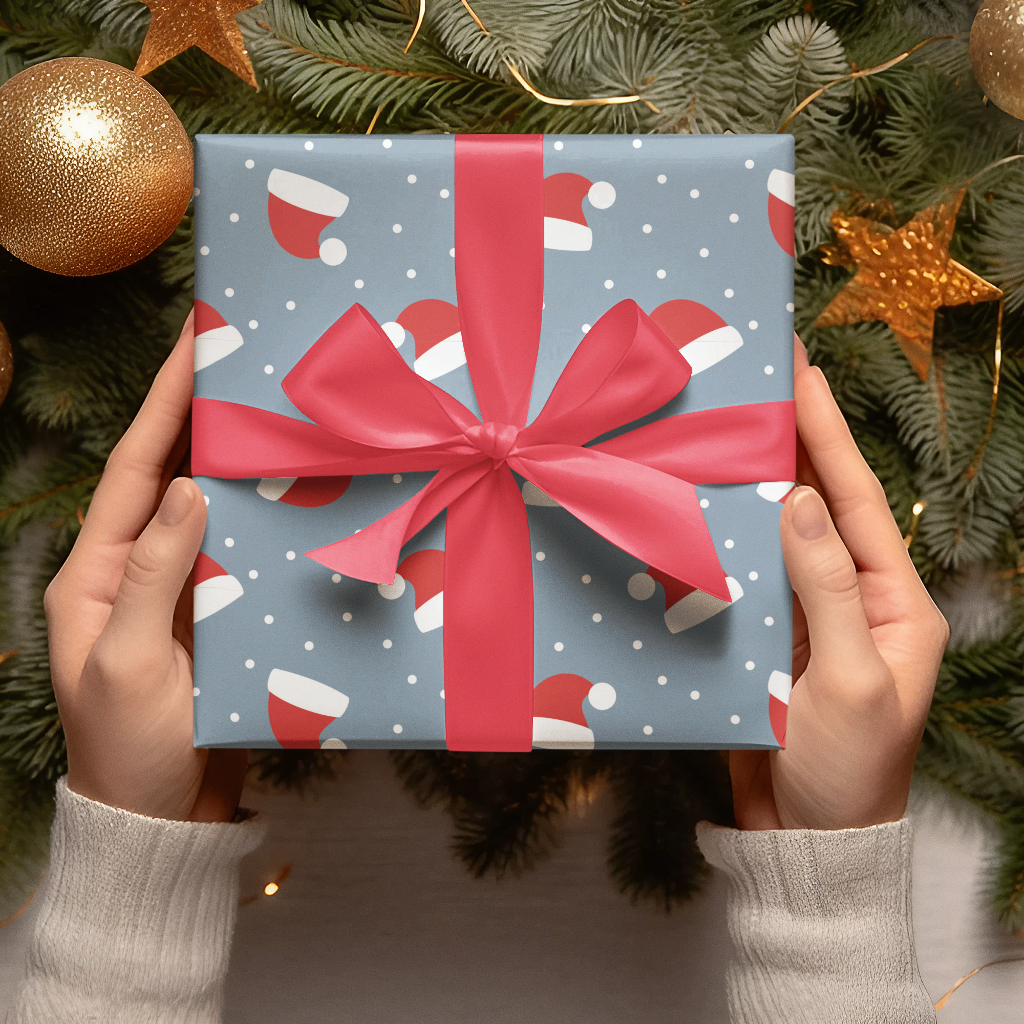 Santa Hat Snowflake Gift Wrap