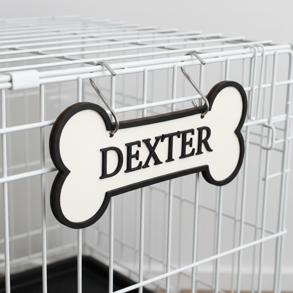 Personalised Dog Bone Sign – Natural Ply with Black Surrouns - Mac and Lilly