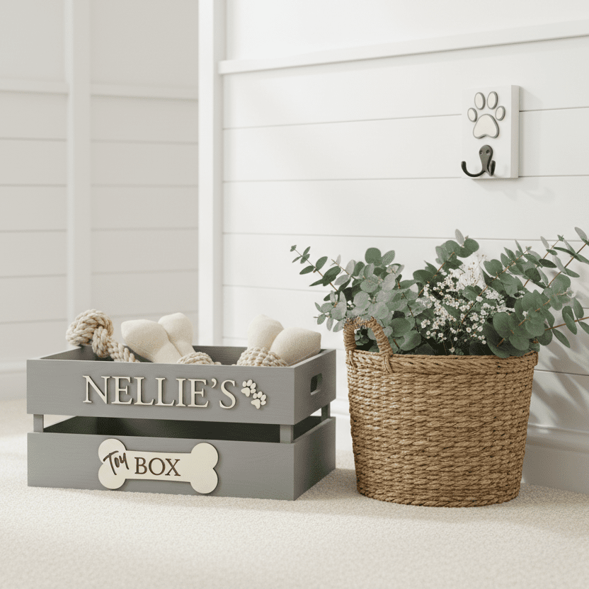 Personalised Wooden Dog Toy Box Crate – Handcrafted Pet Storage - Mac and Lilly