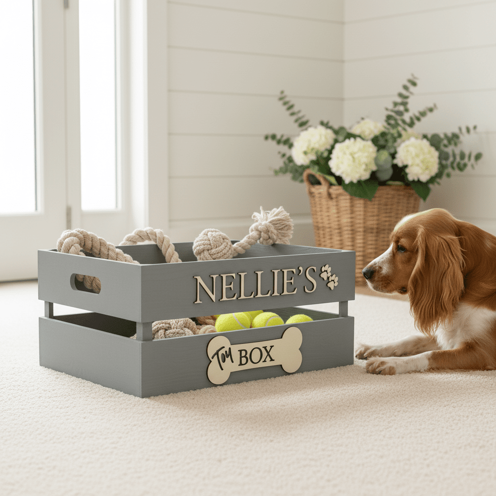 Personalised Wooden Dog Toy Box Crate – Handcrafted Pet Storage - Mac and Lilly
