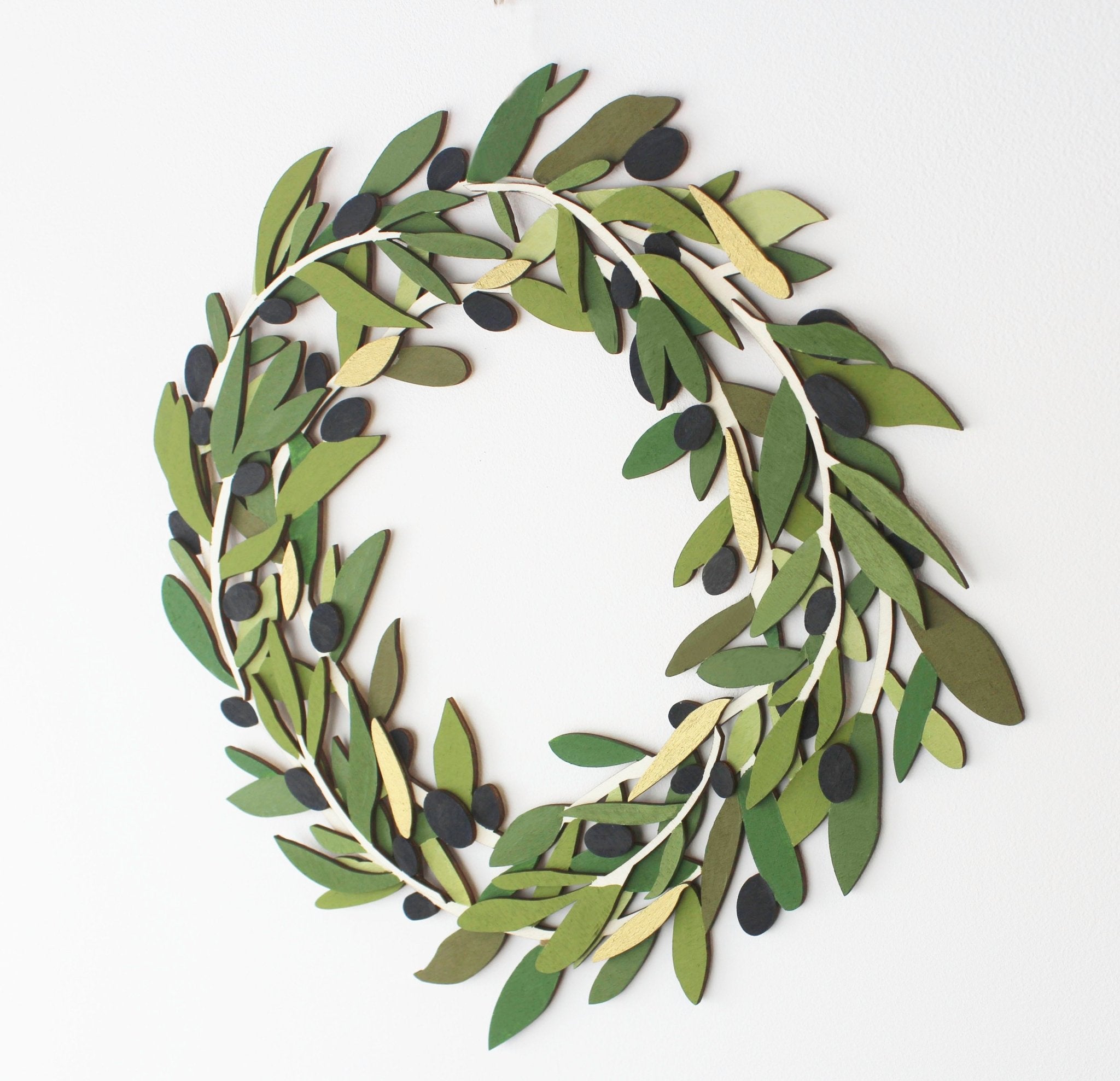 Hand painted Wooden Olive Wreath – Rustic Kitchen & Dining Wall Decor - Mac and Lilly