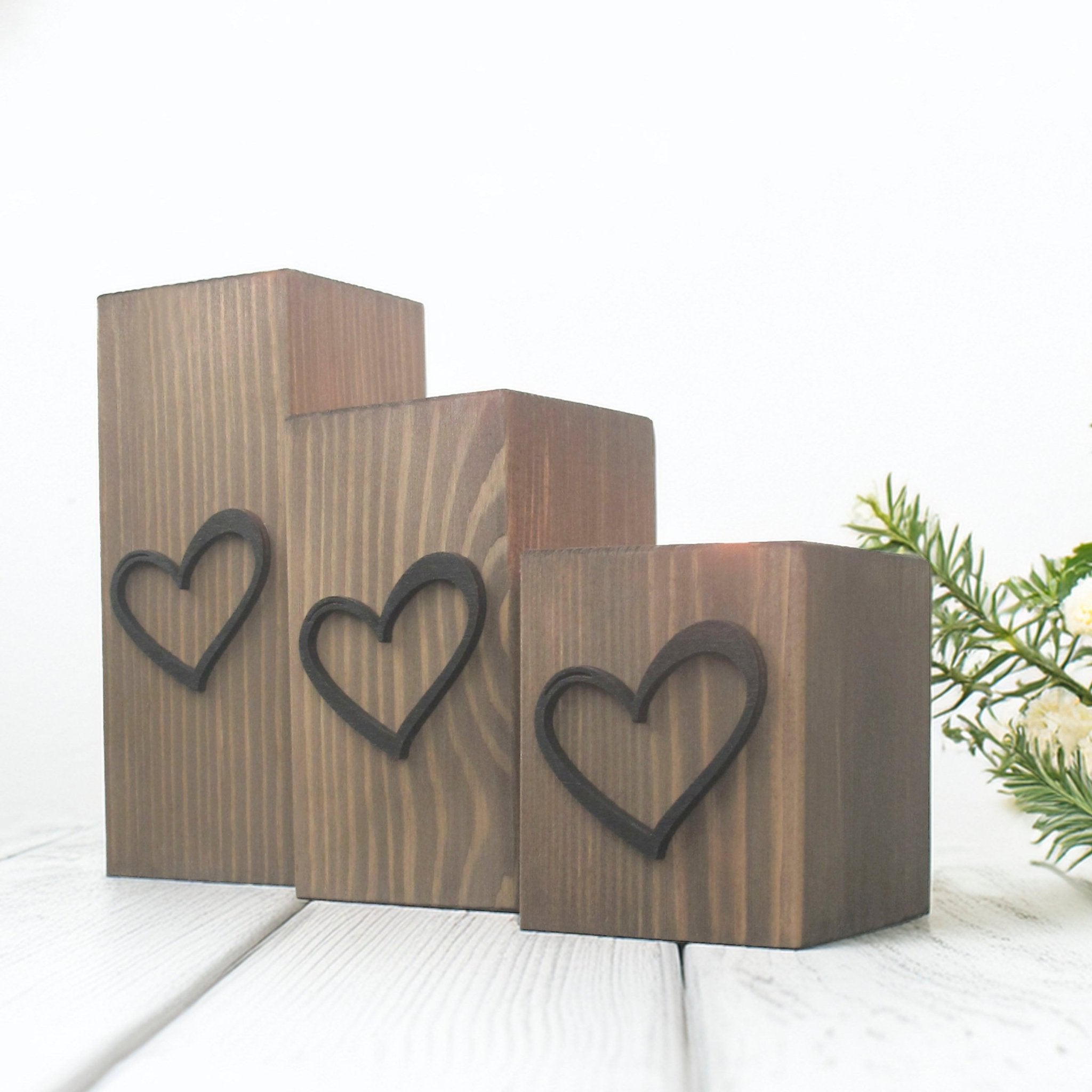 Wooden Heart Tea Light Holders, Set of Three - Mac and Lilly