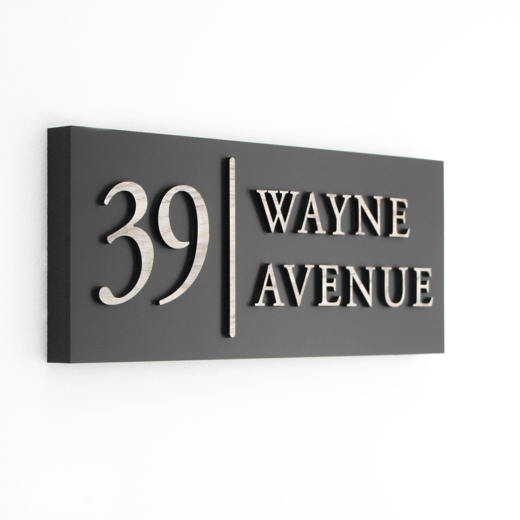 Raised Design House Sign with Vertical Line, Personalised Outdoor Plaque - Mac and Lilly